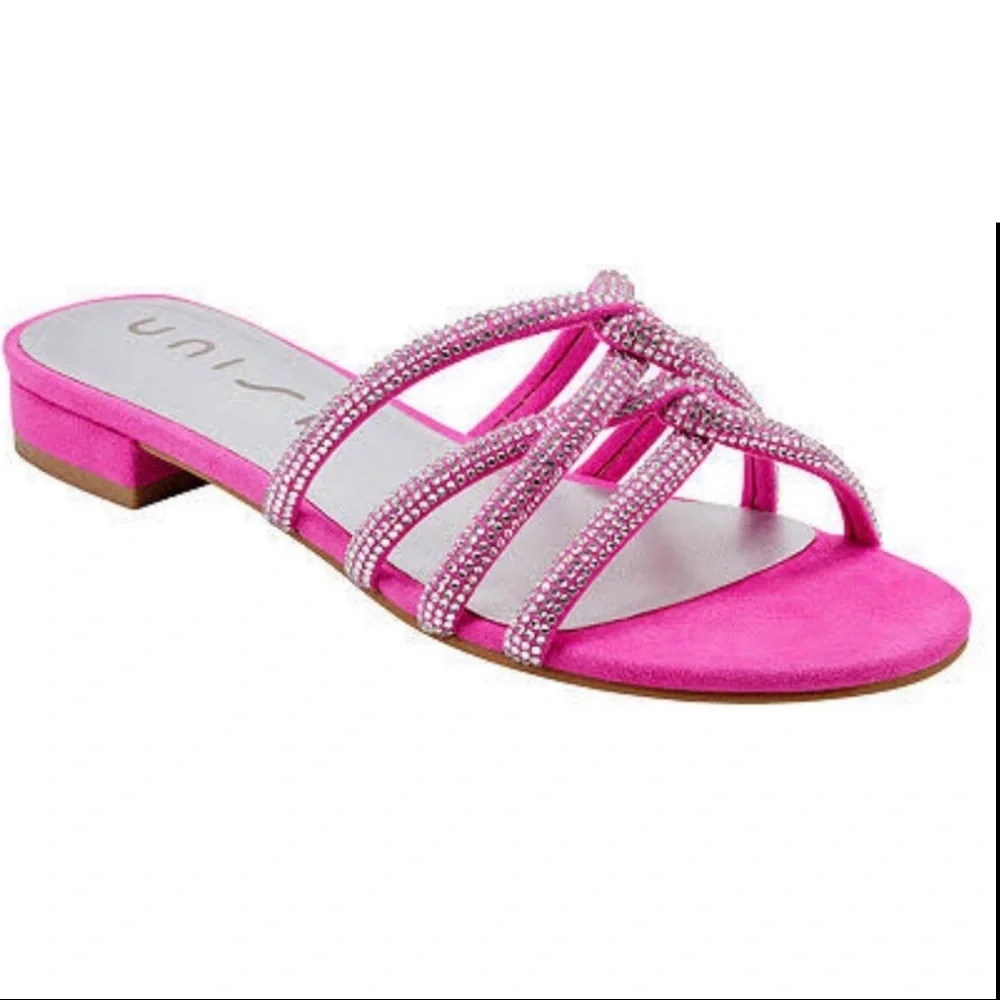 Unisa Tazz Slide Kitten Heels Strappy Sandals Pink & Silver Size 11 NWT